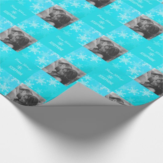 Blauw Witte Sneeuwvlok Minimalistische Foto Kerstm Cadeaupapier (Hoek)