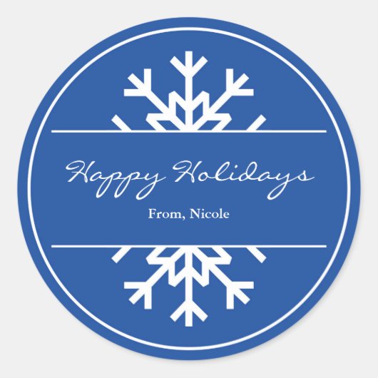 Blauw & Witte Sneeuwvlok Vakantie Winter Sticker (Voorkant)