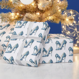 Blauw Witte Sneeuwvlokken Hoge Hakken Kerst Cadeaupapier