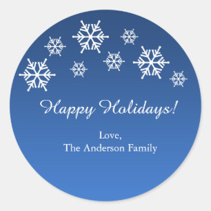 Blauw & Witte Sneeuwvlokken Kerststickers Ronde Sticker