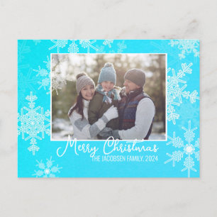 Blauw Witte Sneeuwvlokken Minimalistische Kerstfot Feestdagenkaart