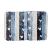 Blauw Witte Spijkerhart Strepen Verjaardag Badmat (Voorkant)