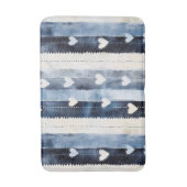 Blauw Witte Spijkerhart Strepen Verjaardag Badmat (Voorkant Verticaal)