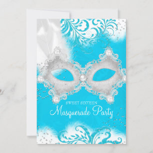 Blauw Witte sprankel Masker Maskerade Sweet 16 Kaart