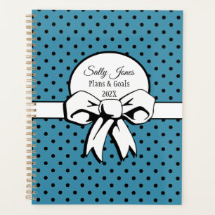 Blauw-witte stippen met boog gepersonaliseerd planner