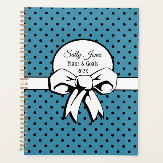 Blauw-witte stippen met boog gepersonaliseerd planner (Voorkant)