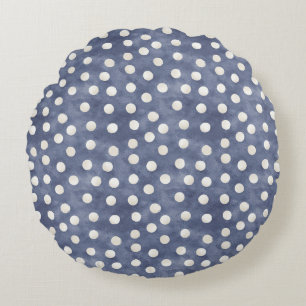 Blauw Witte Stippen Rond Kussen
