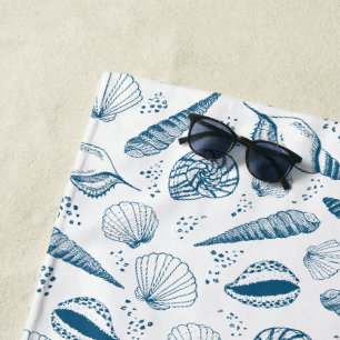 Blauw-witte strand met schelpen strandlaken