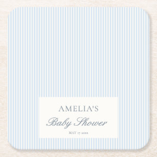 Blauw Witte Streep Custom Klassieke Baby Shower Vierkante Kartonnen Onderzetter
