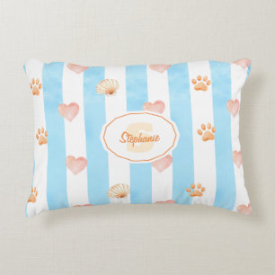 Blauw-witte streep - Harten, Poot, Print, Shell Accent Kussen