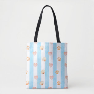 Blauw-witte streep - Harten, Poot, Print, Shell Draagtas