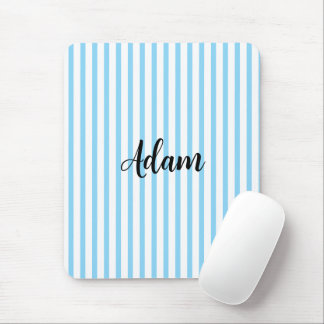Blauw Witte Streep Script Naam Persoonlijk Muismat