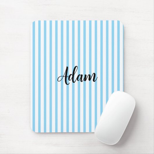 Blauw Witte Streep Script Naam Persoonlijk Muismat (Met muis)