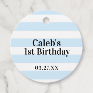 Blauw & Witte Strepen 1e Verjaardag Baby Shower Bedankjes Labels