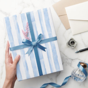 Blauw Witte Strepen Bruidsdouche Cadeaupapier