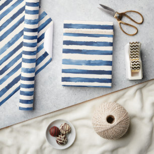 Blauw Witte Strepen Cadeaupapier