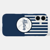 Blauw-witte strepen met kleurenblok Case-Mate iPhone case (Achterkant (horizontaal))