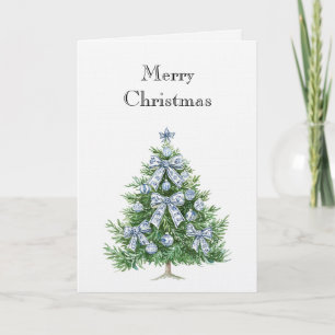 Blauw Witte Strikken Kerstboom Kaart