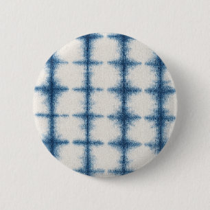 Blauw-witte stropdas kleurstof ronde button 5,7 cm