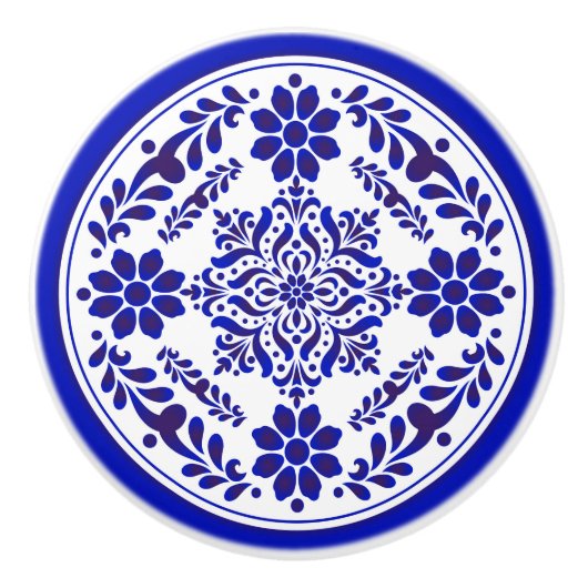 Blauw-witte Talavera Drie Keramische Knop (Voorkant)
