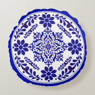 Blauw-witte Talavera Drie Rond Kussen