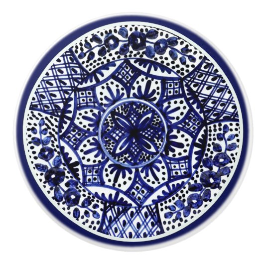 Blauw-witte Talavera Seis Keramische Knop (Voorkant)