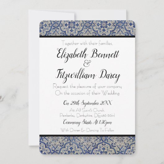 Blauw-witte Tegels bruiloft uitnodiging (Voorkant)