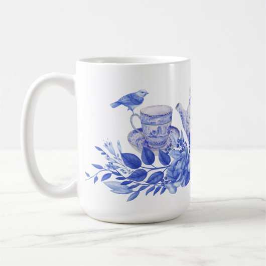 Blauw-witte theeset met vogeltjes Mok (Links)