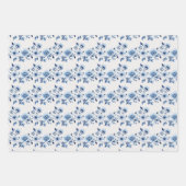 Blauw Witte Toile Bloemachtige Trouw Baby Shower Inpakpapier Vel (Voorkant)