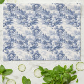 Blauw Witte Toile Bloemrijke Franse Landelijke Sti Theedoek (Gevouwen)