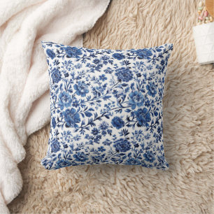 Blauw Witte Toile Chinoiserie Waterverf Bloem Kussen