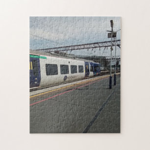 Blauw-witte trein legpuzzel