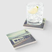 Blauw-witte trein stenen onderzetter (Zijkant)