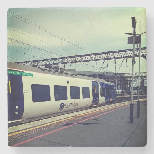 Blauw-witte trein stenen onderzetter (Voorkant)