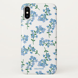 Blauw Witte Vergeet-mij-nietje Bloemmotief iPhone X Hoesje
