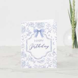Blauw witte vintage bloemenpatroon strik kaart
