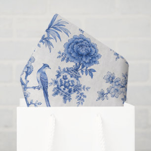 Blauw Witte Vintage Chinoiserie Pioen Bloemenvase Tissuepapier