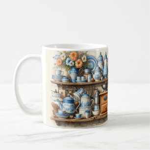 Blauw-witte vintage keuken koffiemok