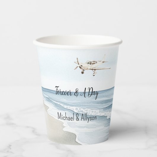 Blauw-witte vliegtuigen papieren bekers (Voorkant)