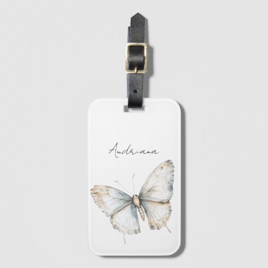  Blauw Witte Vlinder Bloemen Bagagelabel (Voorkant (verticaal))