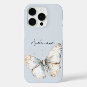 Blauw Witte Vlinder Bloemen iPhone 16 Pro Hoesje