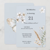  Blauw Witte Vlinder Bloemen Verjaardag Kaart (Voorkant / Achterkant)