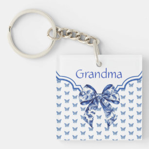  Blauw Witte Vlinderboog Gepersonaliseerd Sleutelhanger
