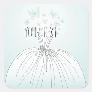 Blauw Witte Vlinders Trouwjurk Vierkante Sticker