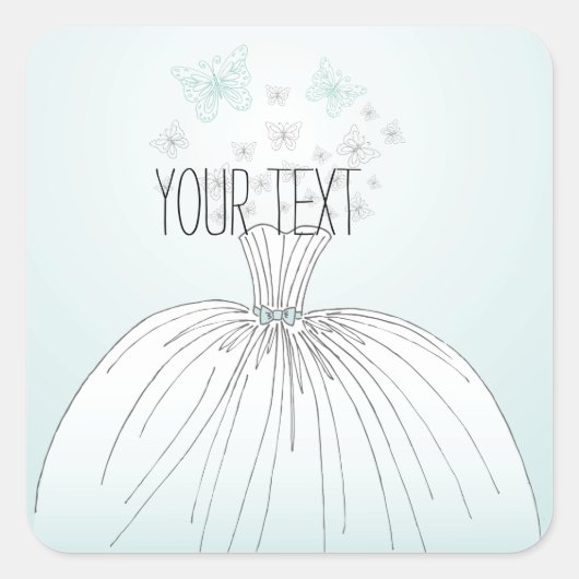Blauw Witte Vlinders Trouwjurk Vierkante Sticker (Voorkant)
