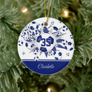 Blauw-witte voetballen sterren herdenkingsjaar keramisch ornament