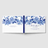 Blauw Witte Vogels Bloemige en Blad Bruidsdouche Gastenboek (Volledig)