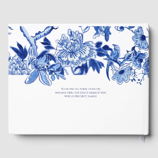 Blauw Witte Vogels Bloemige en Blad Bruidsdouche Gastenboek (Achterkant)