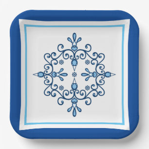 Blauw-witte volks kunst vogels Papieren bord