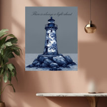 Blauw Witte Vuurtoren Maritieme Kust Decoratie Kun